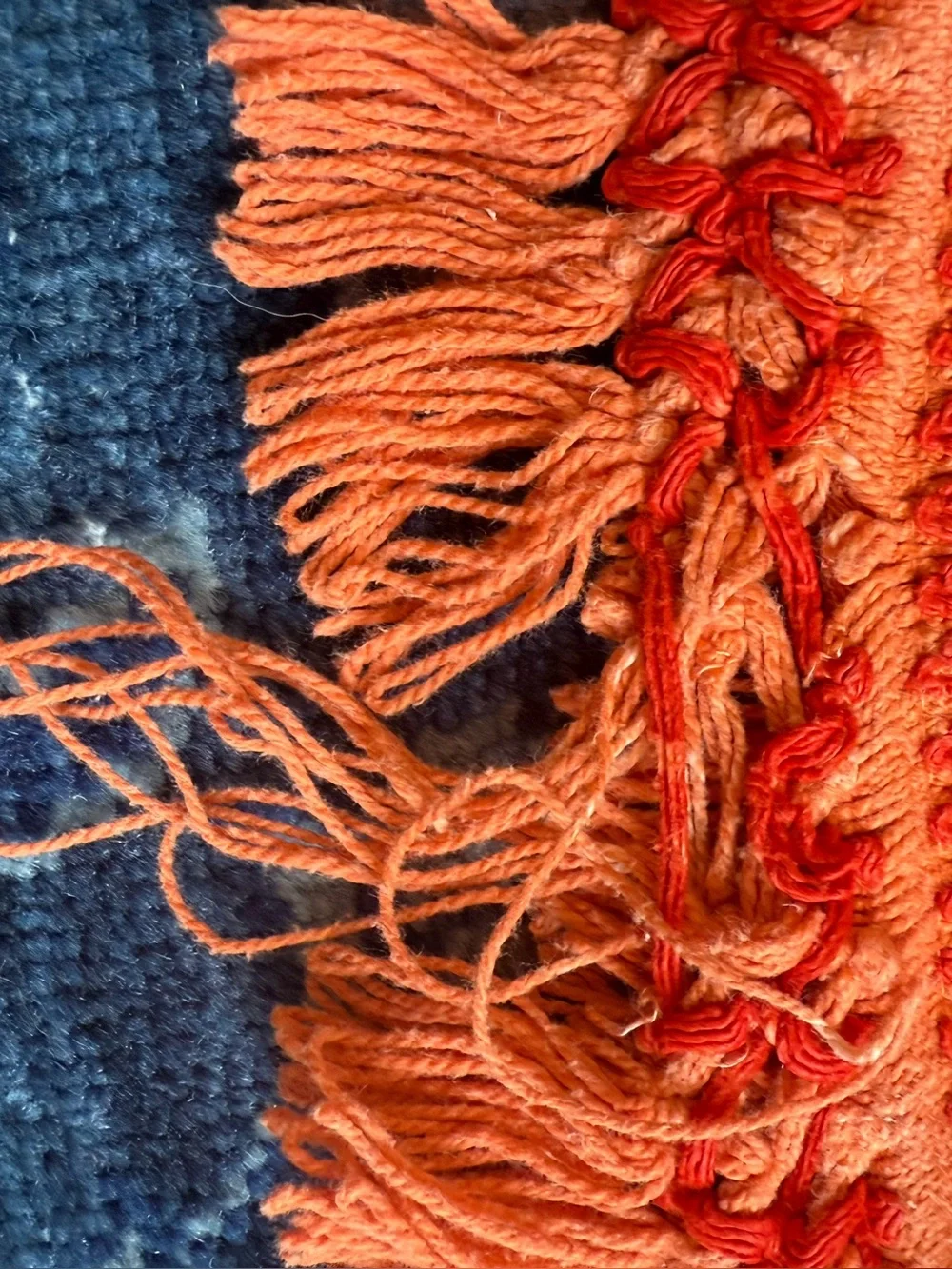 Vintage Bates pumpkin orange woven jacquard fringe bedspread Double size AS IS